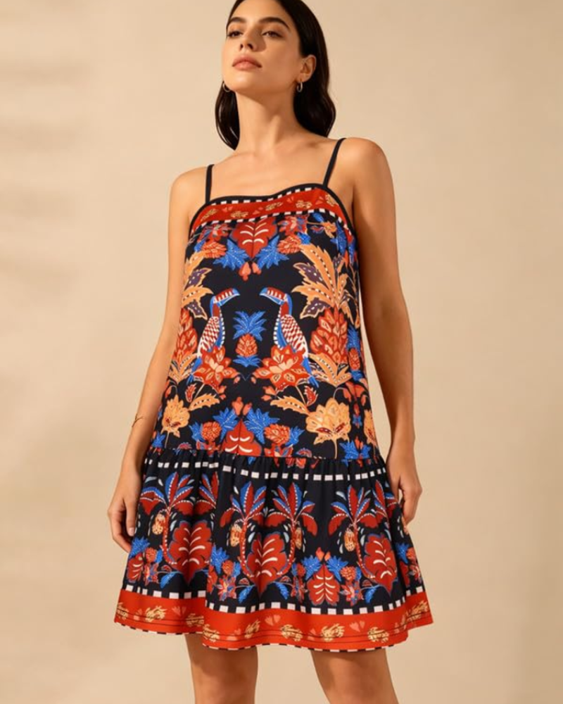 Robe Mini Femme en tissu léger, à bretelles, coupe trapèze – Menvelo
