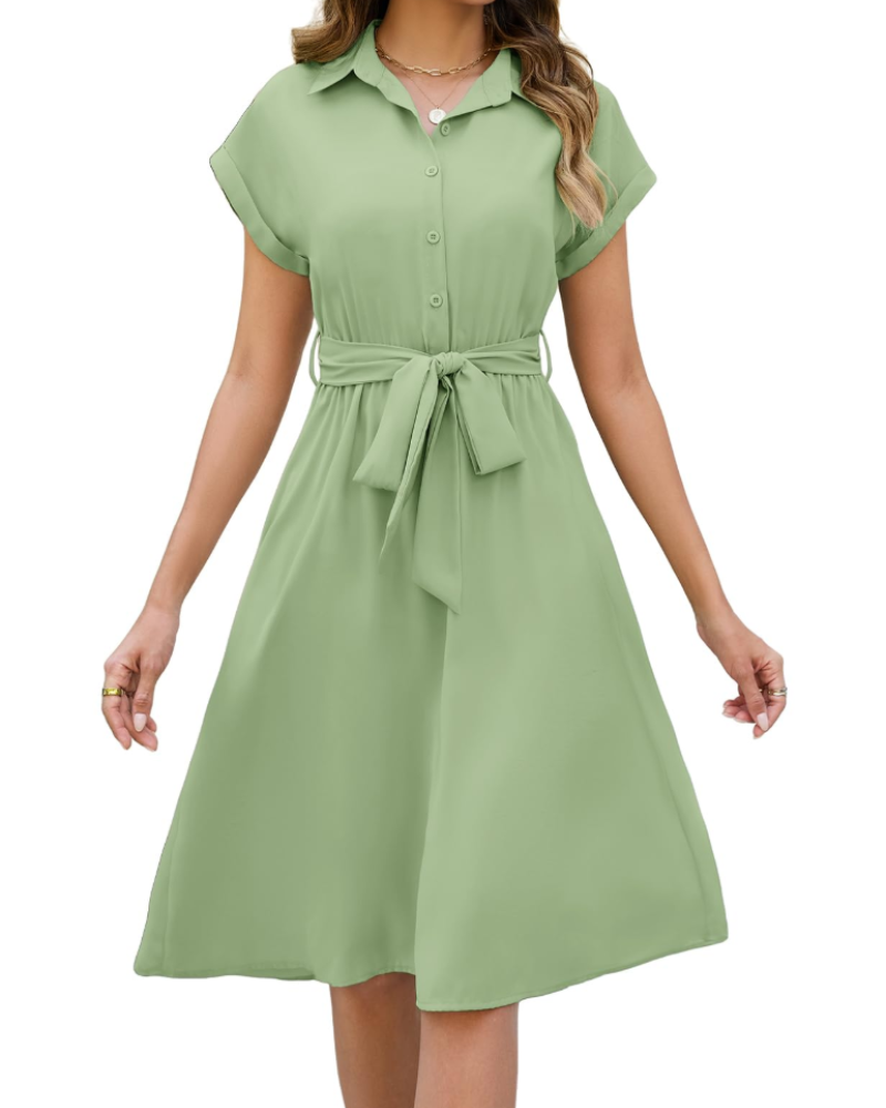 Robe Midi Femme en tissu léger, col V, coupe ample – Menvelo