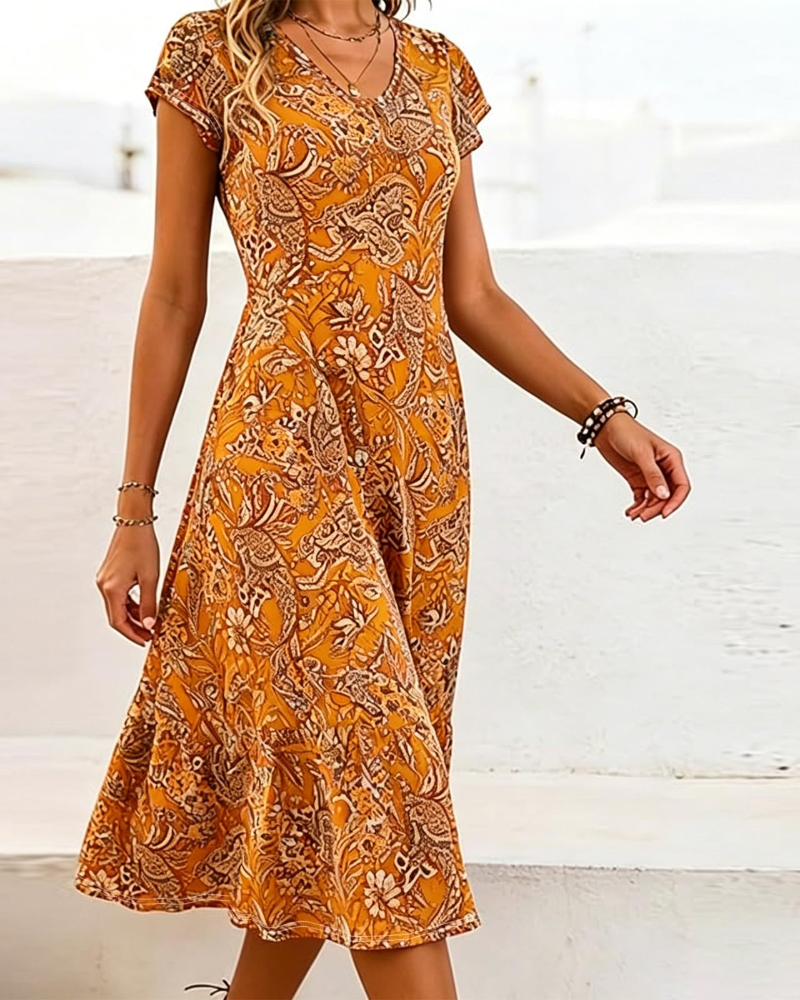 Robe Midi Femme en tissu léger, col V, coupe fluide – Menvelo