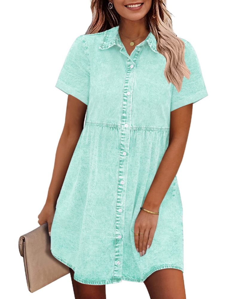 Robe Midi Femme en denim, à volants, coupe confortable – Menvelo