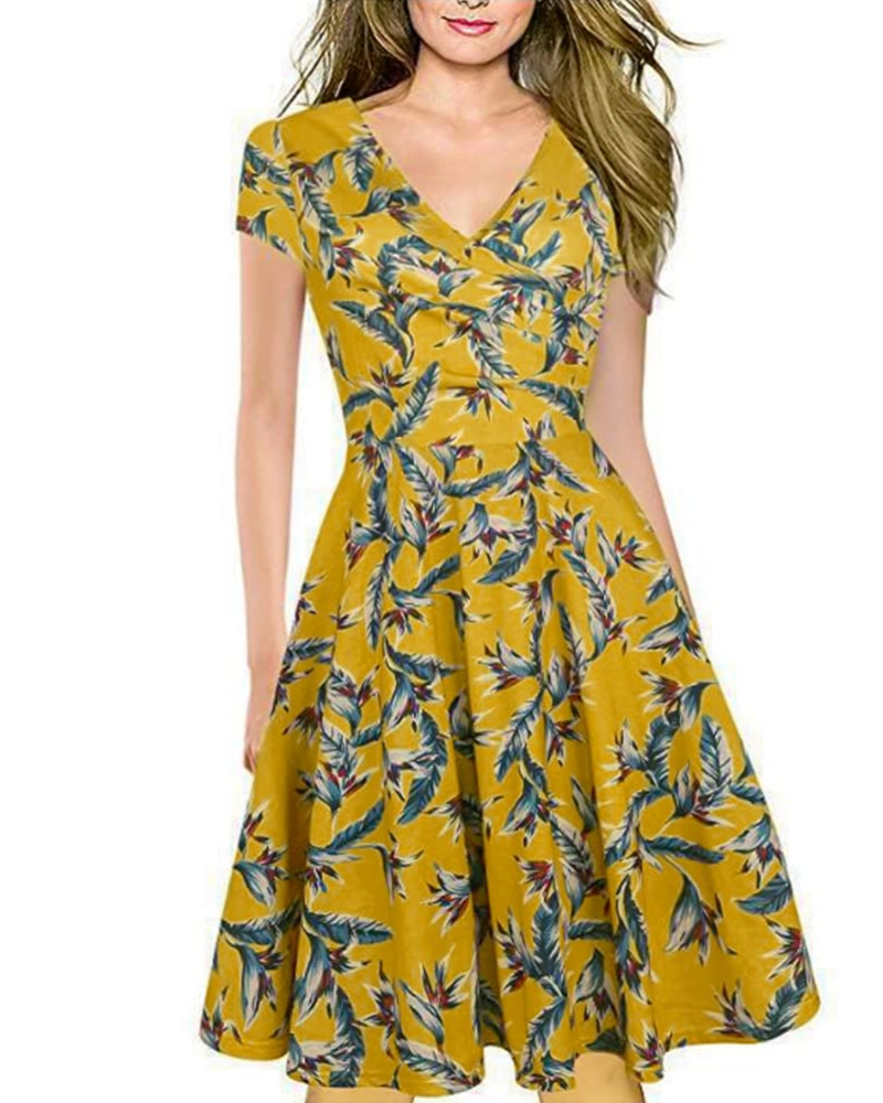 Robe Midi Femme en coton, col V, coupe fluide – Menvelo