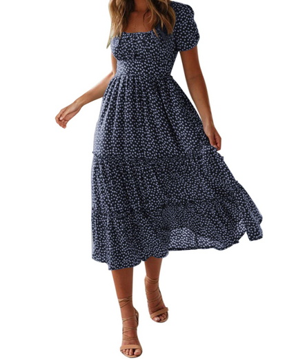 Robe Midi Femme en stretch, à volants, coupe fluide – Menvelo