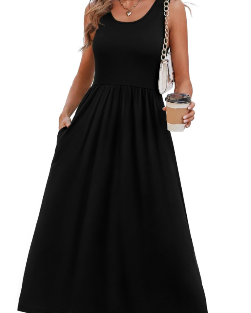 Robe Midi Femme en tissu léger, avec poches, coupe fluide – Menvelo