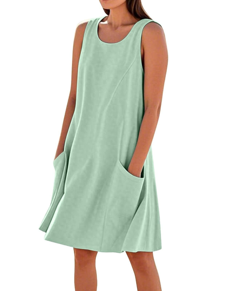 Robe Midi Femme en coton, sans manches, coupe fluide – Menvelo