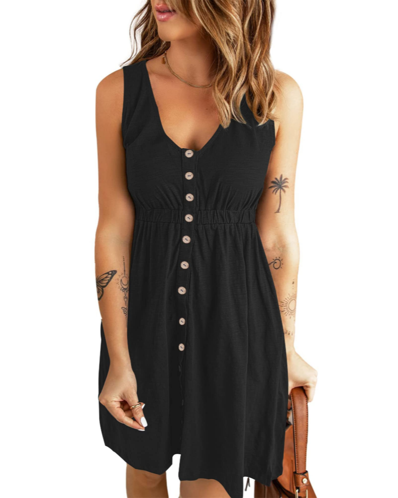 Robe Mini Femme en tissu léger, col V, coupe fluide – Menvelo