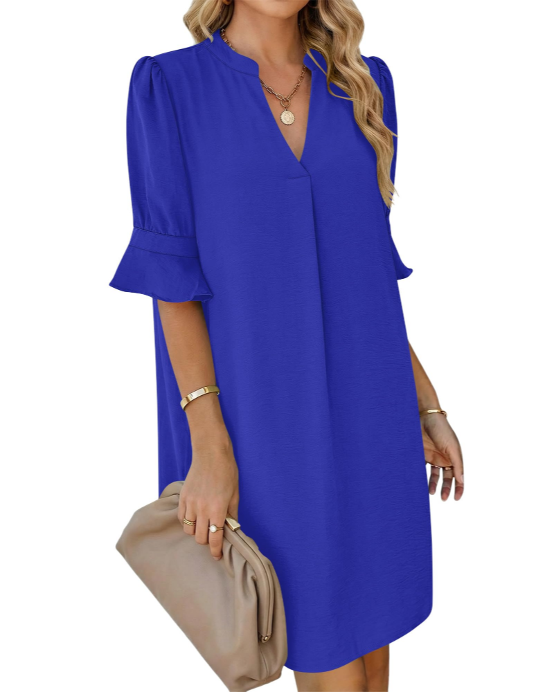 Robe Midi Femme en tissu léger, col V, coupe fluide – Menvelo