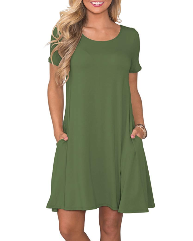 Robe Mini Femme en tissu léger, col rond, coupe fluide – Menvelo