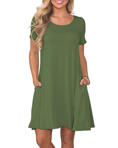 Robe Mini Femme en tissu léger, col rond, coupe fluide – Menvelo