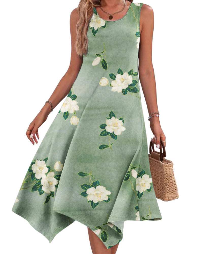 Robe Midi Femme en tissu léger, col rond, coupe fluide – Menvelo