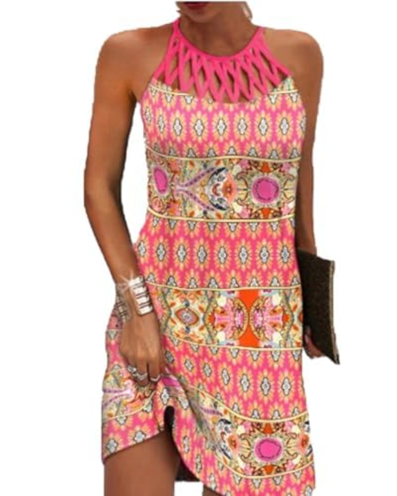 Robe Midi Femme en tissu léger, halter, coupe fluide – Menvelo