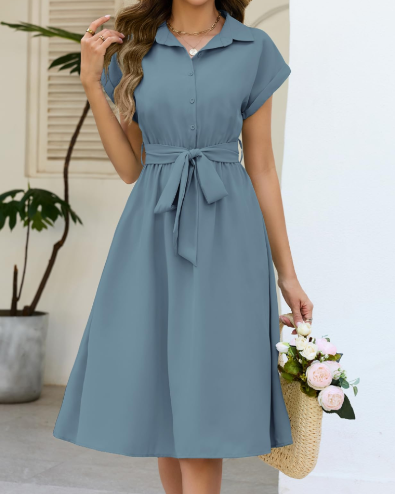 Robe Midi Femme en tissu léger, col V, coupe ample – Menvelo