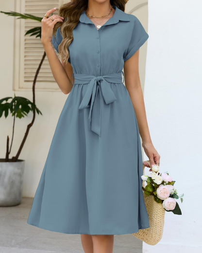 Robe Midi Femme en tissu léger, col V, coupe ample – Menvelo