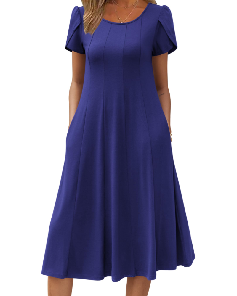 Robe Midi Femme en tissu léger, avec poches, coupe ample – Menvelo