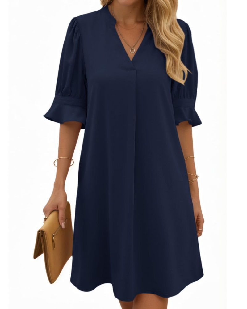Robe Midi Femme en tissu léger, col V, coupe ample – Menvelo
