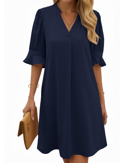 Robe Midi Femme en tissu léger, col V, coupe ample – Menvelo