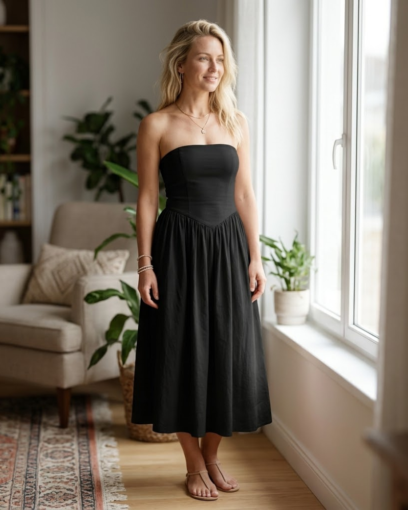Robe Midi Femme en coton, sans manches, coupe moulante – Menvelo