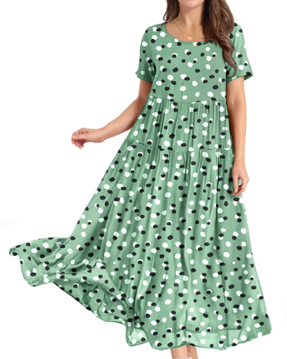 Rina Robe Maxi Femme – Robe Bohème Fleurie Coton Col Rond & Poches Été