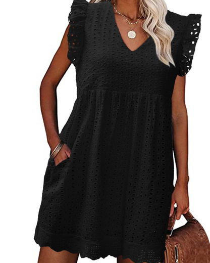 Robe Mini Femme en coton, col V, coupe fluide – Menvelo