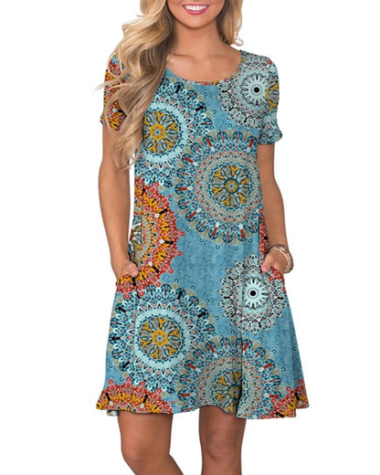 Robe Mini Femme en tissu léger, col rond, coupe fluide – Menvelo