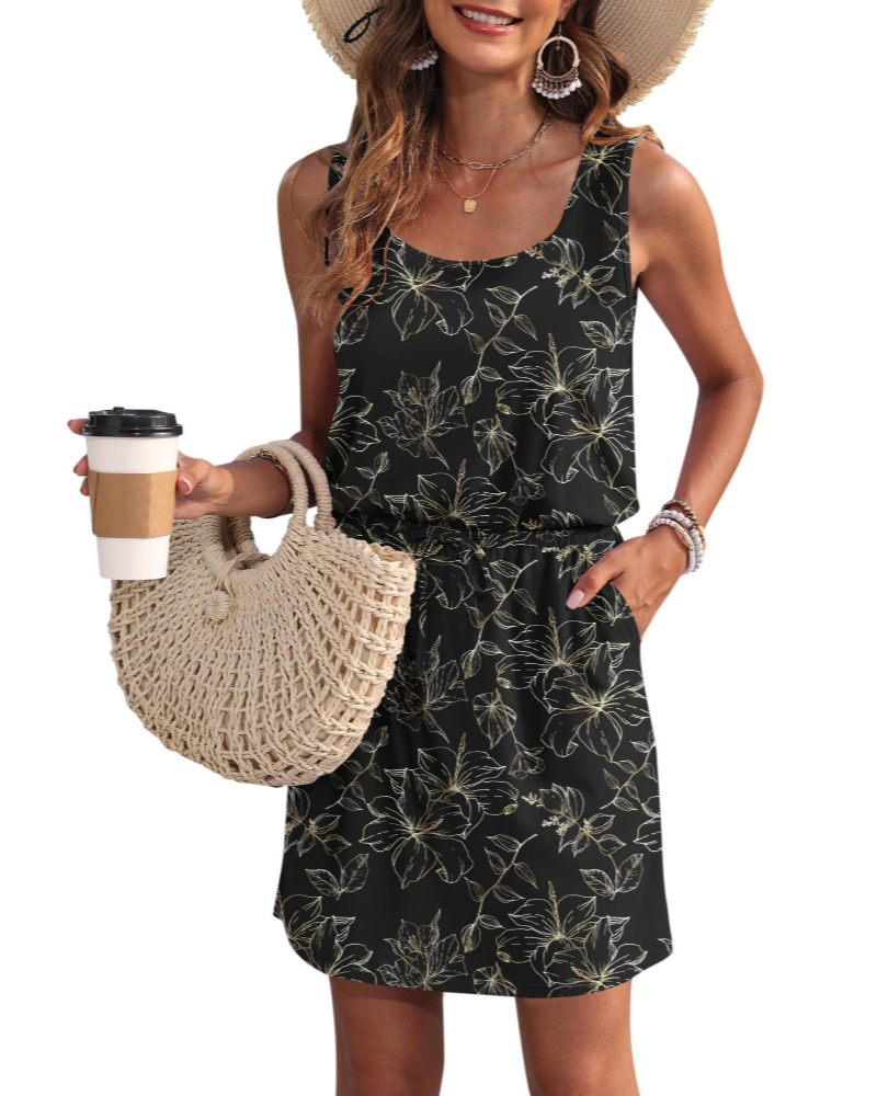 Robe Mini Femme en tissu léger, sans manches, coupe fluide – Menvelo