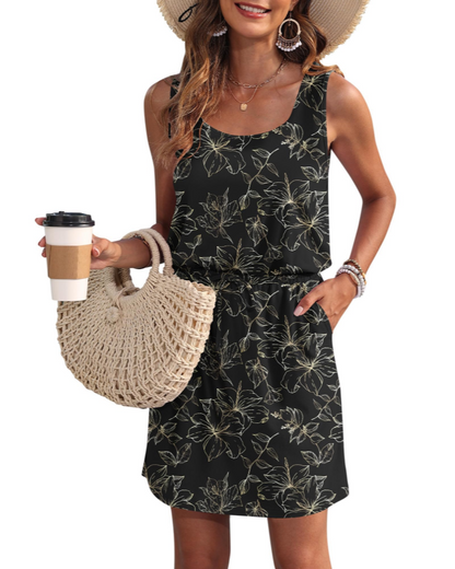 Robe Mini Femme en tissu léger, sans manches, coupe fluide – Menvelo