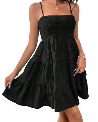 Odelith Robe Mini Femme Été – Bretelles Fines Smockée Coupe A-Line