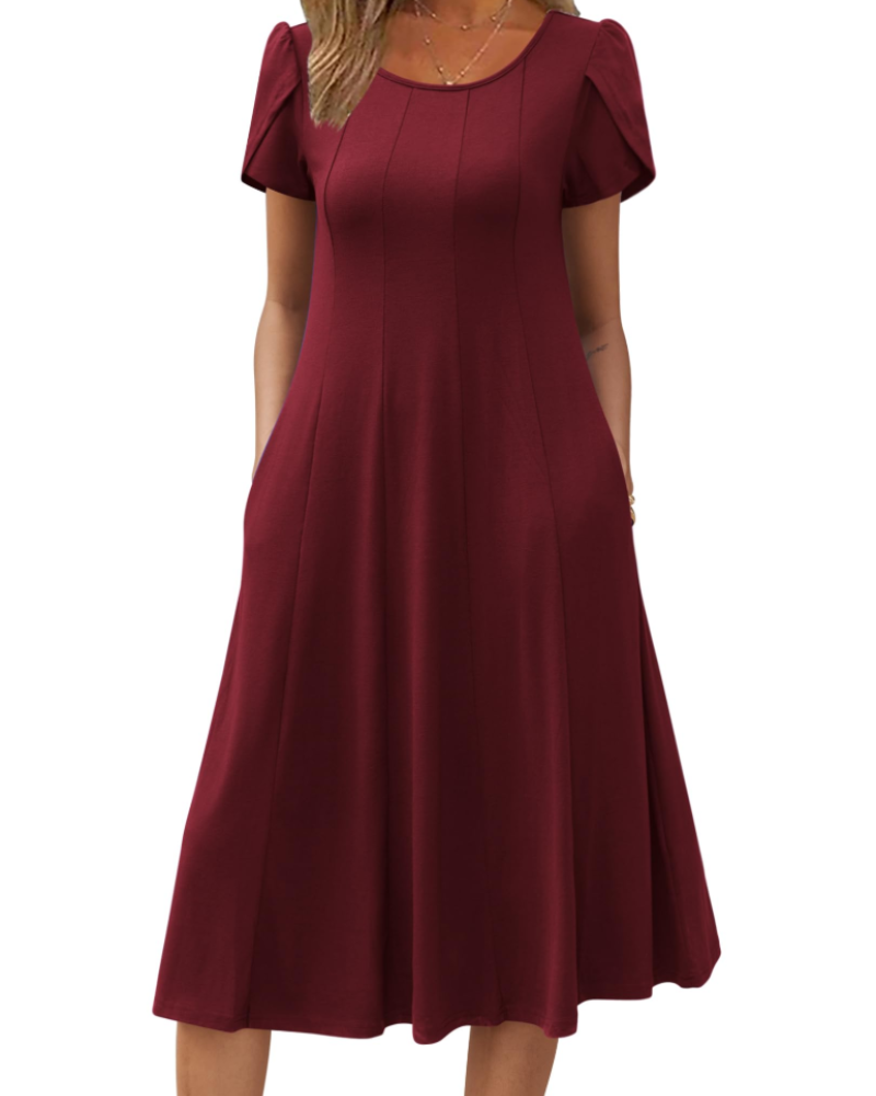 Robe Midi Femme en tissu léger, avec poches, coupe ample – Menvelo