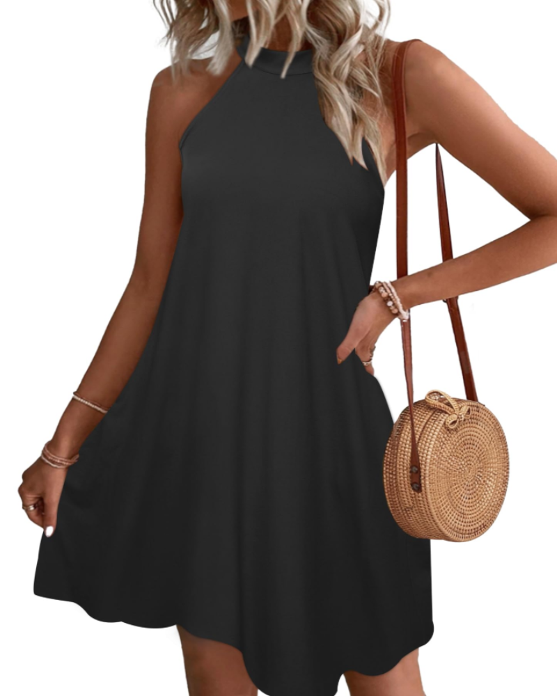 Mian Robe Été Femme – Dos Nu Halter Mini Tunique avec Poches