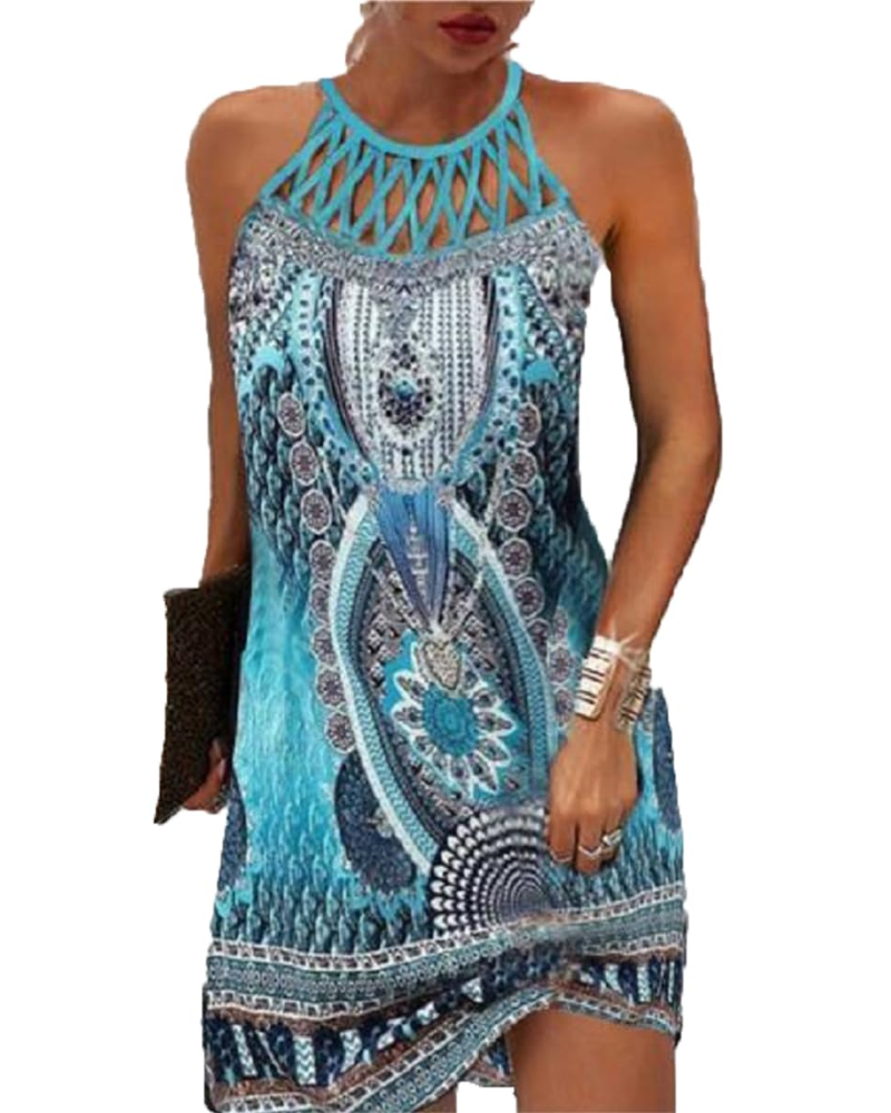 Robe Midi Femme en tissu léger, halter, coupe fluide – Menvelo