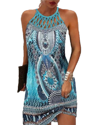 Robe Midi Femme en tissu léger, halter, coupe fluide – Menvelo