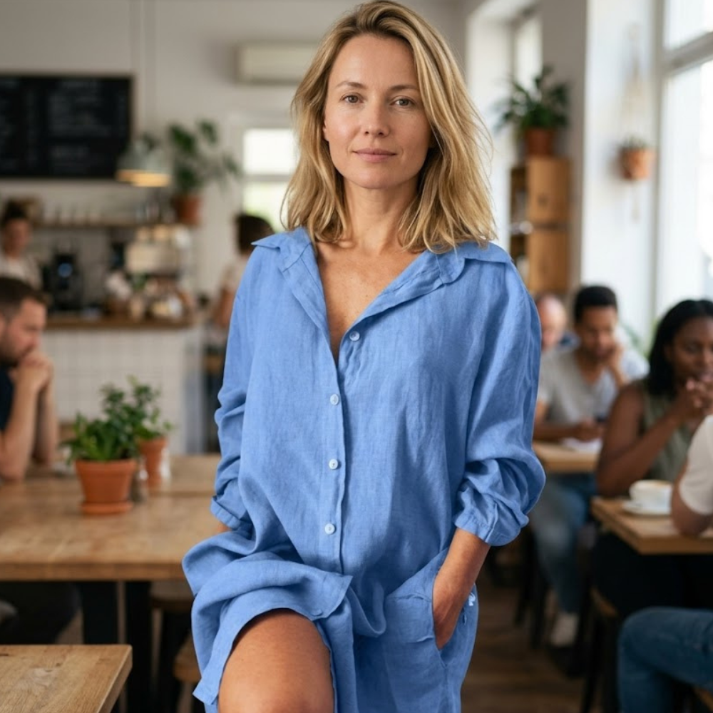 Robe Midi Femme en coton, style chemise, coupe fluide – Menvelo