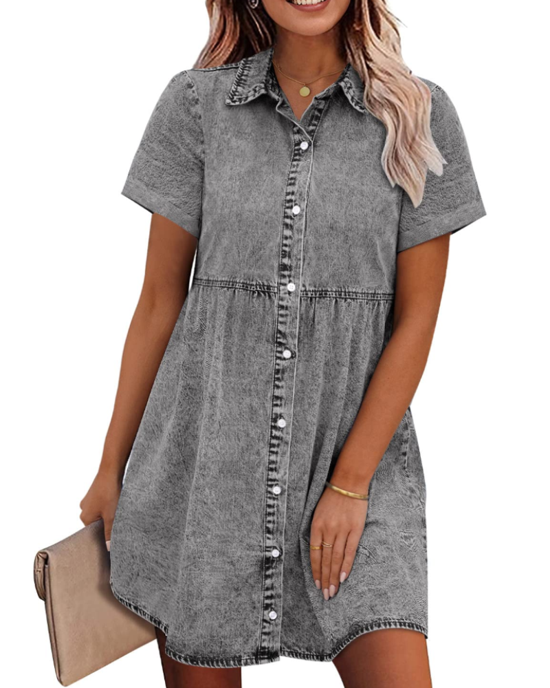 Robe Midi Femme en denim, à volants, coupe confortable – Menvelo