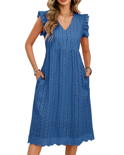 Robe Midi Femme en coton, col V, coupe confortable – Menvelo