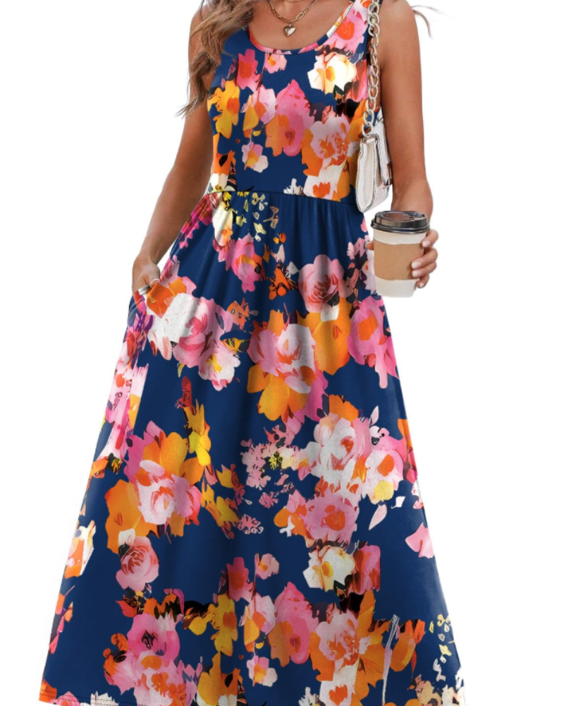 Robe Midi Femme en tissu léger, avec poches, coupe fluide – Menvelo