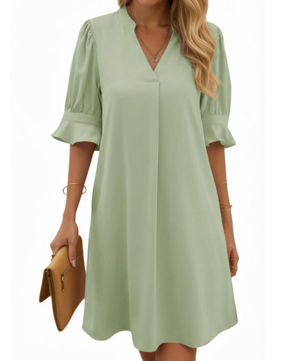 Robe Midi Femme en tissu léger, col V, coupe ample – Menvelo