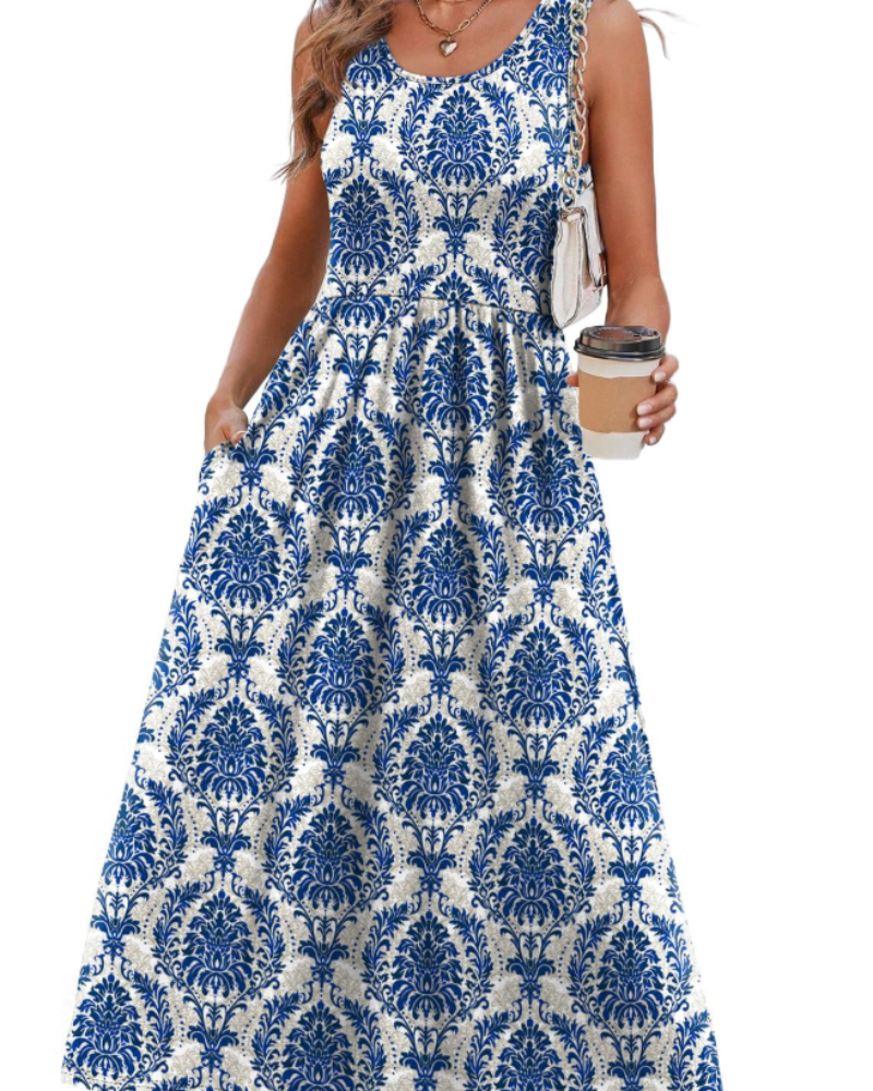 Robe Midi Femme en tissu léger, avec poches, coupe fluide – Menvelo