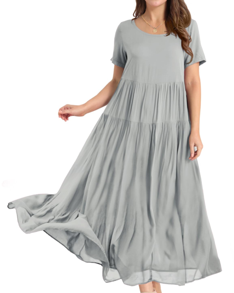 Rina Robe Maxi Femme – Robe Bohème Fleurie Coton Col Rond & Poches Été