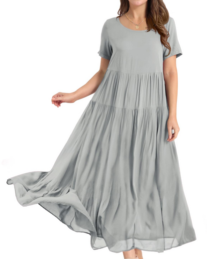 Rina Robe Maxi Femme – Robe Bohème Fleurie Coton Col Rond & Poches Été
