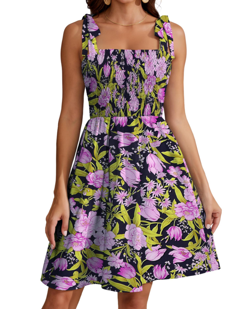 Iris Robe Été Femme – Florale Col Carré Bretelles Fines