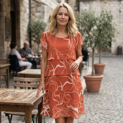 Robe Midi Femme en tissu léger, à volants, coupe fluide – Menvelo