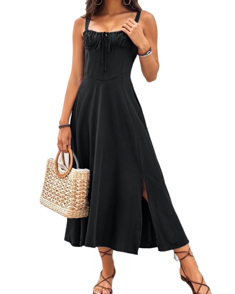 Robe Midi Femme en tissu léger, sans manches, coupe fluide – Menvelo