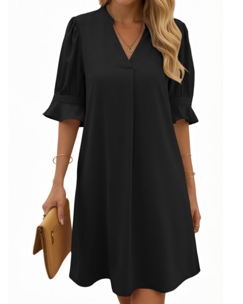 Robe Midi Femme en tissu léger, col V, coupe ample – Menvelo