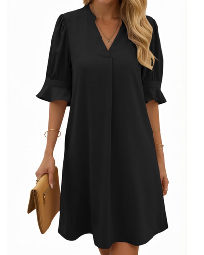 Robe Midi Femme en tissu léger, col V, coupe ample – Menvelo
