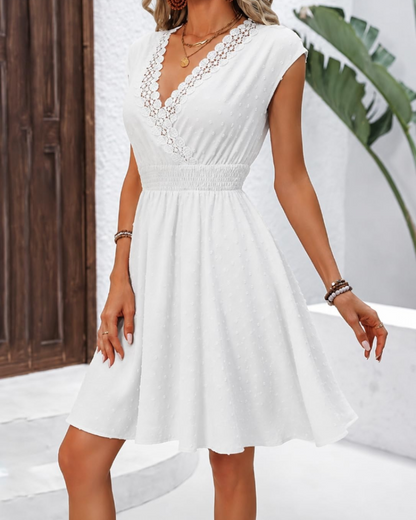 Robe Midi Femme en dentelle, col V, coupe fluide – Menvelo