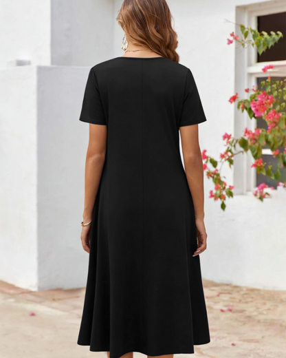 Robe Midi Femme en tissu léger, col rond, coupe ample – Menvelo