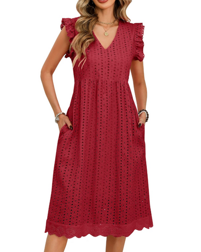 Robe Midi Femme en coton, col V, coupe confortable – Menvelo