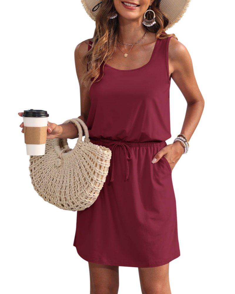 Robe Mini Femme en tissu léger, sans manches, coupe fluide – Menvelo