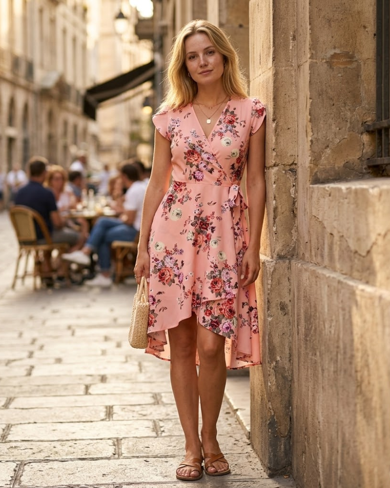 Sofia Robe Fleurie Femme – Robe Cache-Cœur Manches Pétale Été Élégante