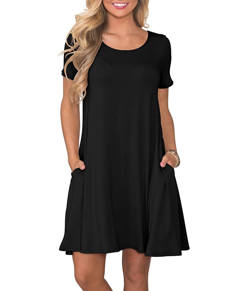 Robe Mini Femme en tissu léger, col rond, coupe fluide – Menvelo