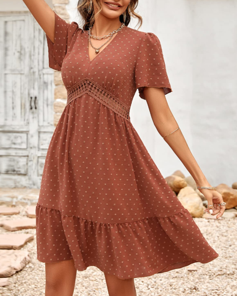 Robe Mini Femme en tissu léger, col V, coupe fluide – Menvelo